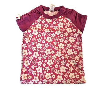 Gymboree Girls Size 7 Magenta Floral Swim Rash Guard Short Sleeve Sun Top